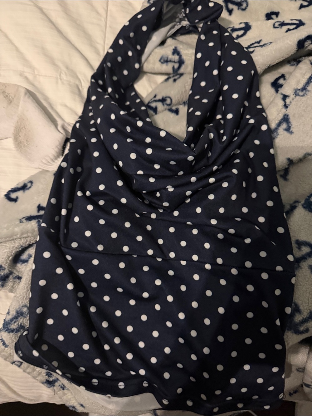 White Fox Boutique Navy and White Polka Dot Halter Cami